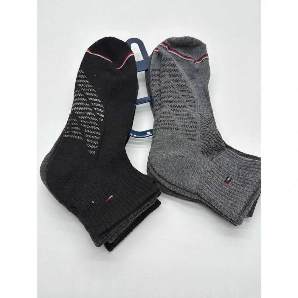 Tommy Hilfiger Mens Quarter Crew Socks 5 Pair Pack Black Grey Performance Logo